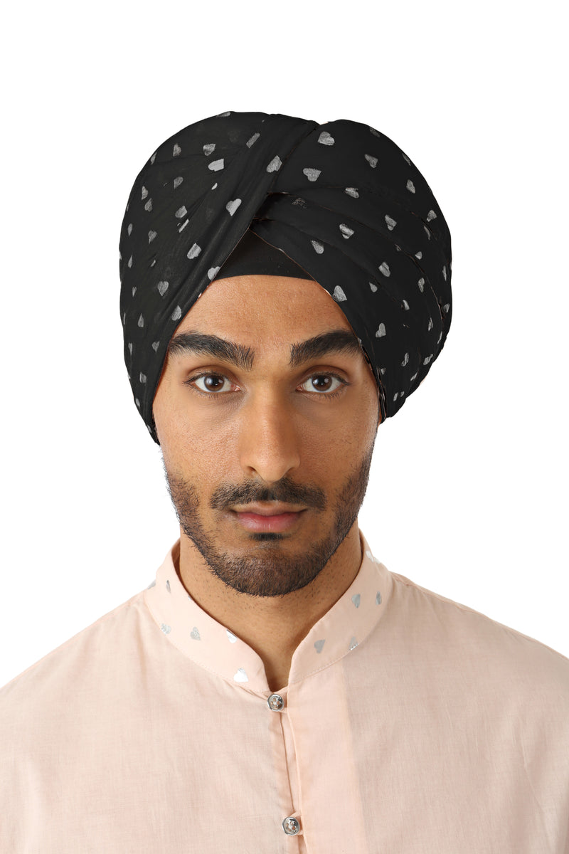 MAHA Metallic Hearts Turban - Front View - Harleen Kaur - Indian Menswear