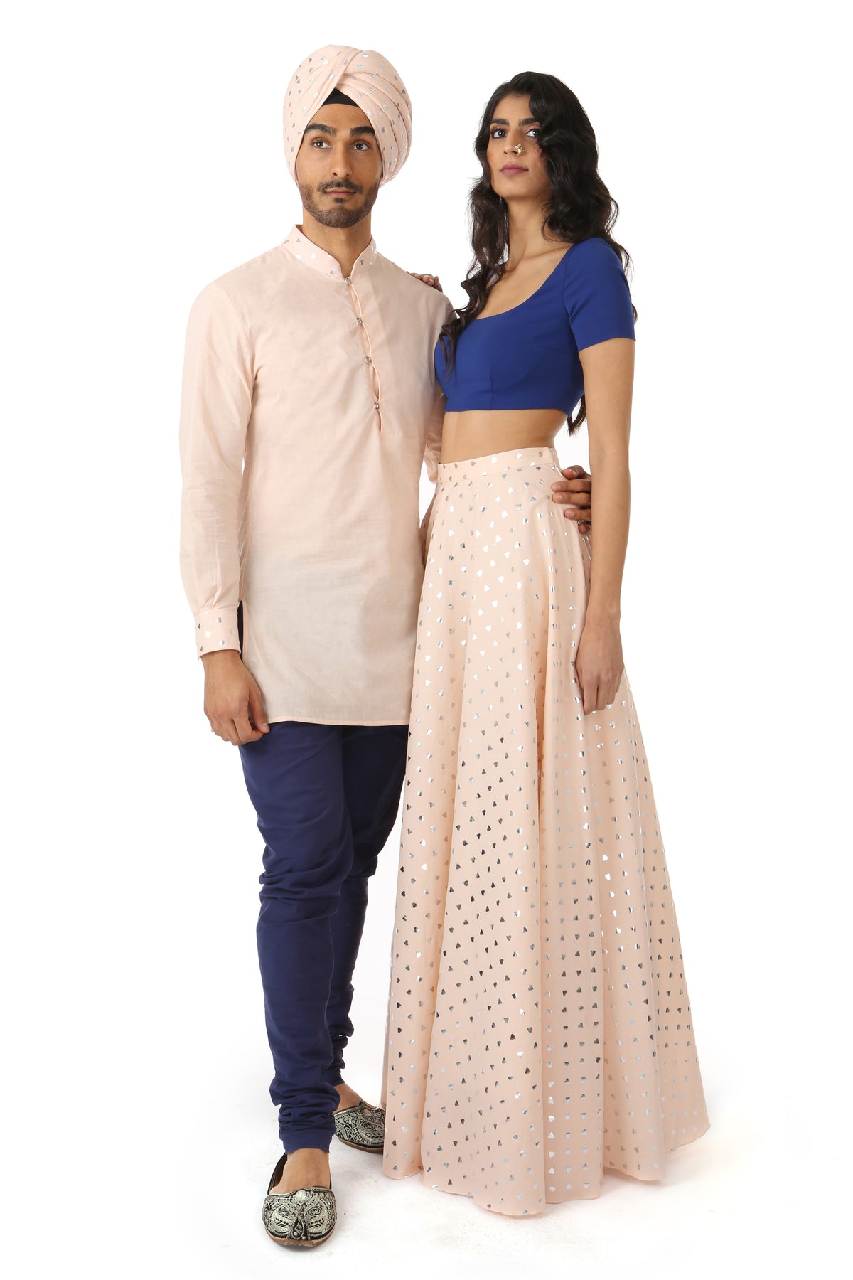 ANISHA Silver Polka - Hearts Skirt in Peach | HARLEEN KAUR