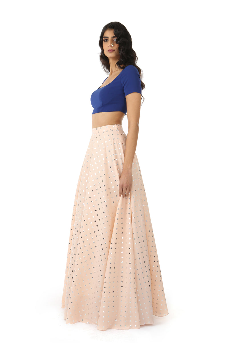 ANISHA Silver Polka - Hearts Skirt in Peach | HARLEEN KAUR