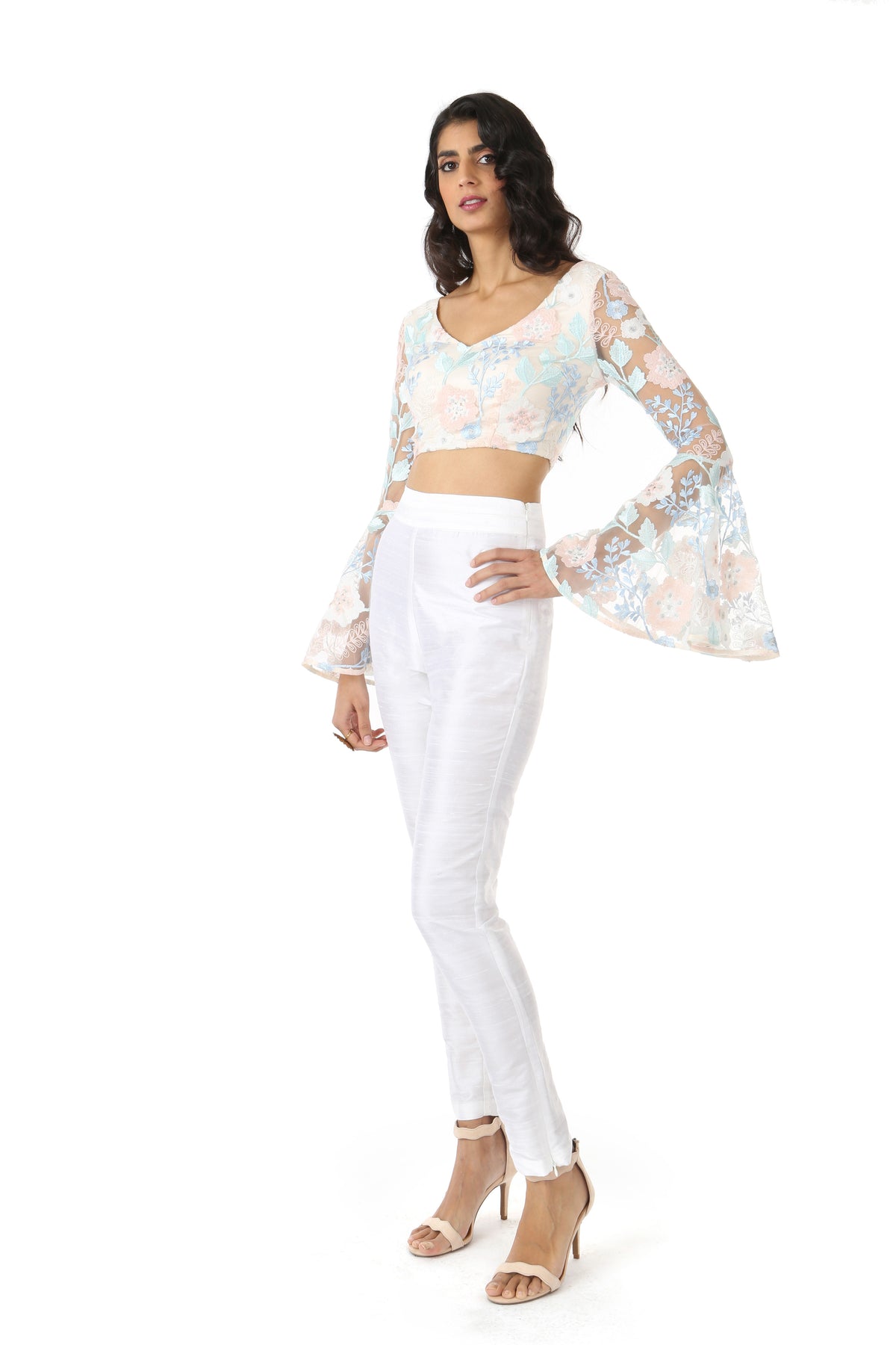 NOOP White Silk Pant with ROSE Top | HARLEEN KAUR