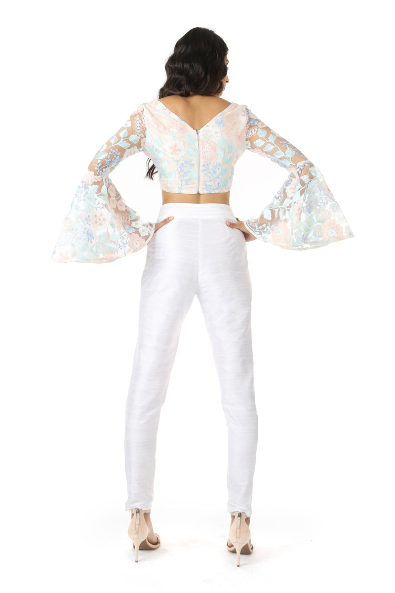 NOOP White Silk Pants with ROSE Top | HARLEEN KAUR