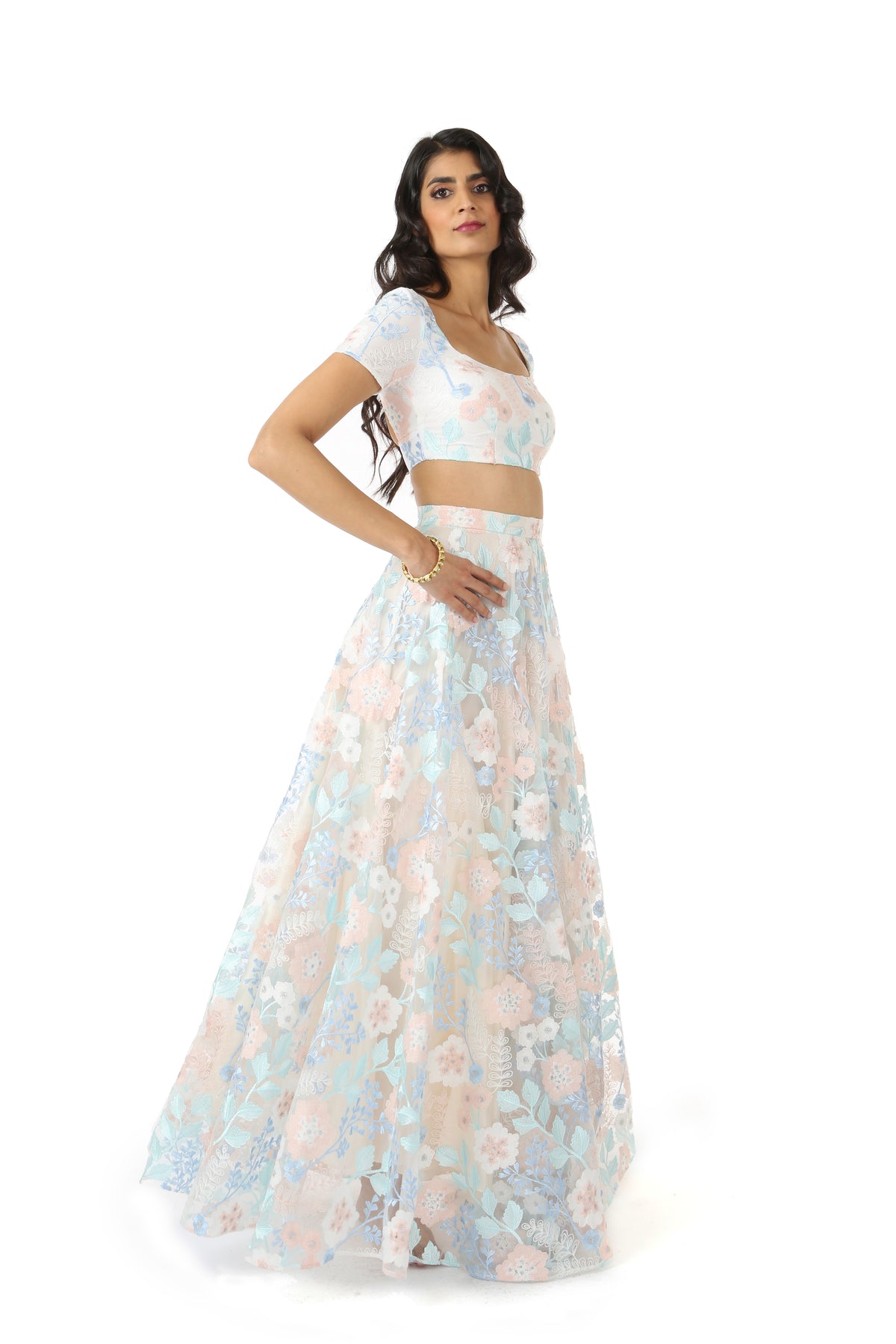 RIVA frosted floral stretch embroidered crop top | HARLEEN KAUR