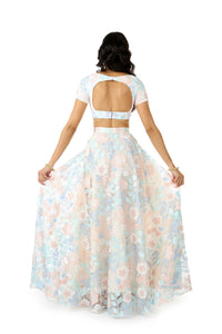 RIVA frosted floral stretch embroidered crop top with open back | HARLEEN KAUR