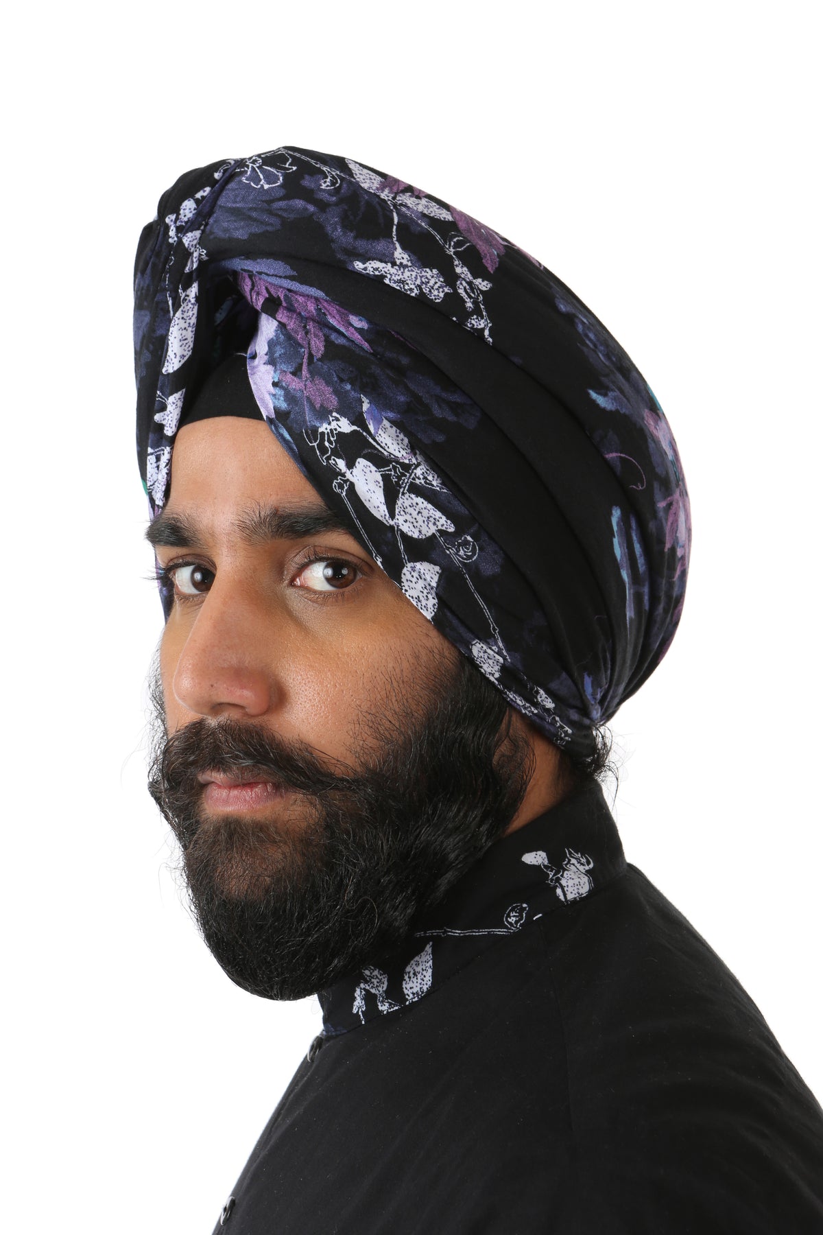 Harleen Kaur Maha Dark Floral Turban - Front View