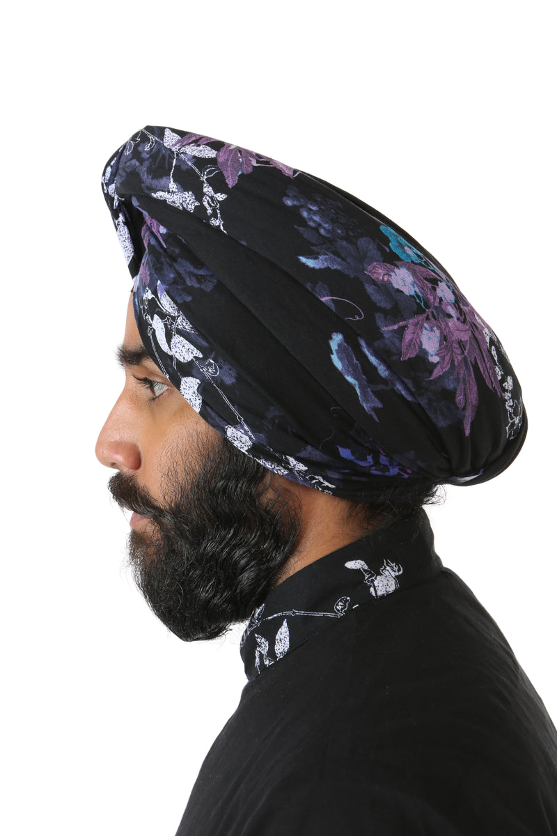 Harleen Kaur Maha Dark Floral Pagh - Side View