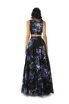 Black Floral Lehenga Skirt with Purple Floral Print - Black Floral Multi Back View | HARLEEN KAUR