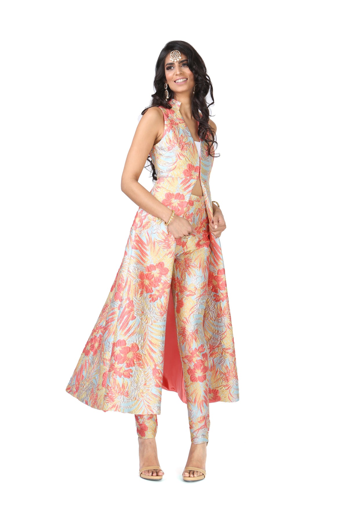 CHANDRA Floral Palm Jacket Dress - Front View | HARLEEN KAUR