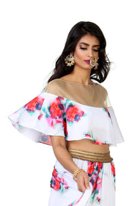 Harleen Kaur Vanessa Satin Capelet with Floral Painted Print