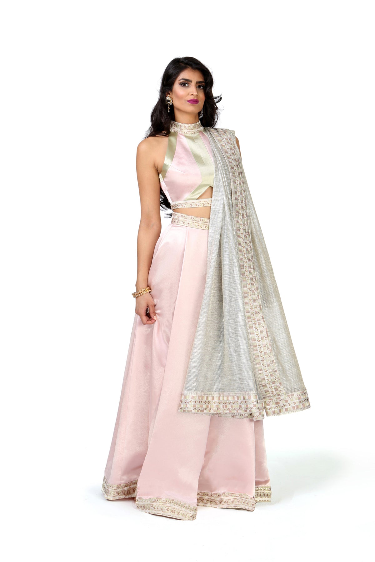 Silver Metallic Chiffon Dupatta | HARLEEN KAUR