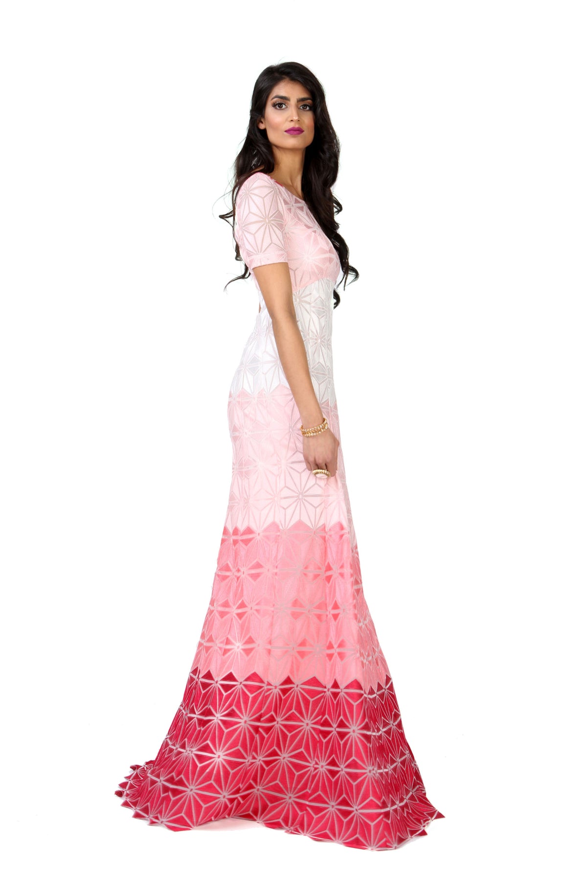 ANISA Ombre Embroidery Maxi Dress - Side View - Harleen Kaur Womenswear - Sample Sale