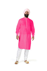 RANJA Cotton Tunic in Hot Pink - Front View - Harleen Kaur - Indowestern Menswear
