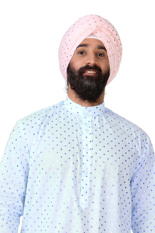 MAHARAJA Light Pink Cotton Pagh with Gold Polkadots | HARLEEN KAUR