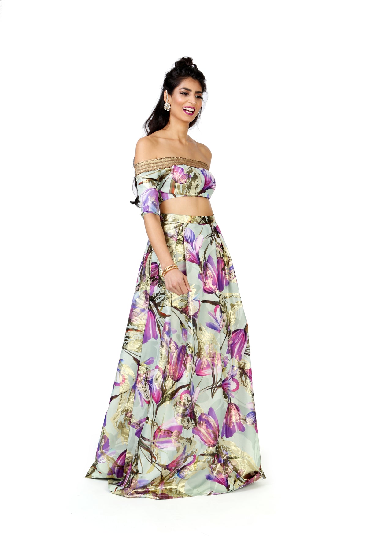 JAMANI Tulip Jacquard Lehenga Skirt - Front View - Harleen Kaur - South Asian Womenswear
