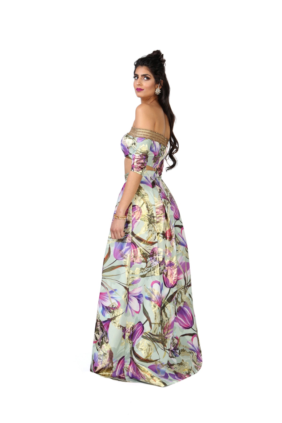 Tulip Jacquard with Metallic Gold Accents Lehenga Skirt | HARLEEN KAUR