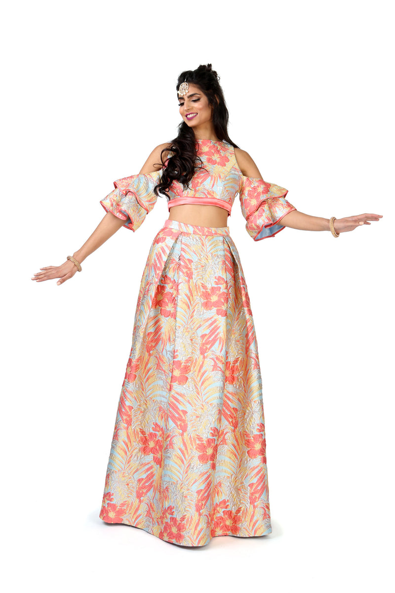 Harleen Kaur JAMANI Floral Palm Jacquard Skirt - Front View