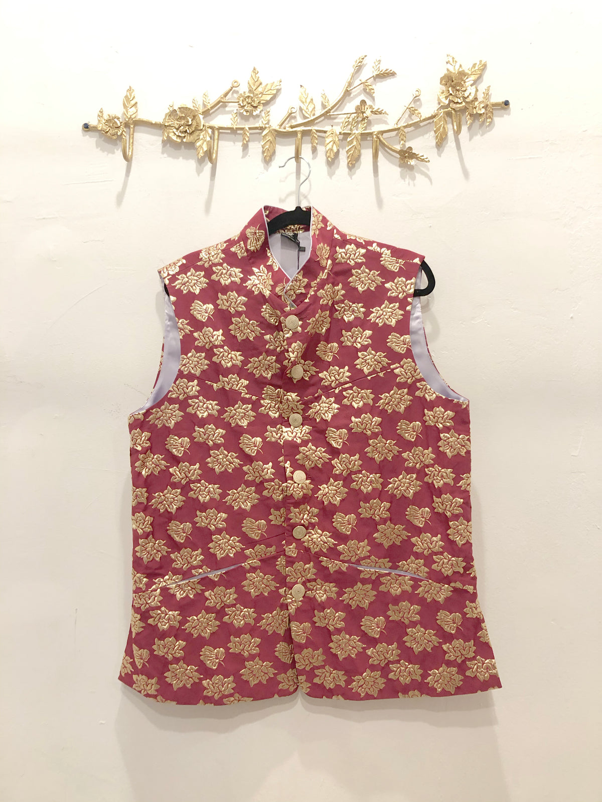 APA Berry and Gold Vest - Front View - Harleen Kaur Menswear - Sample Sale
