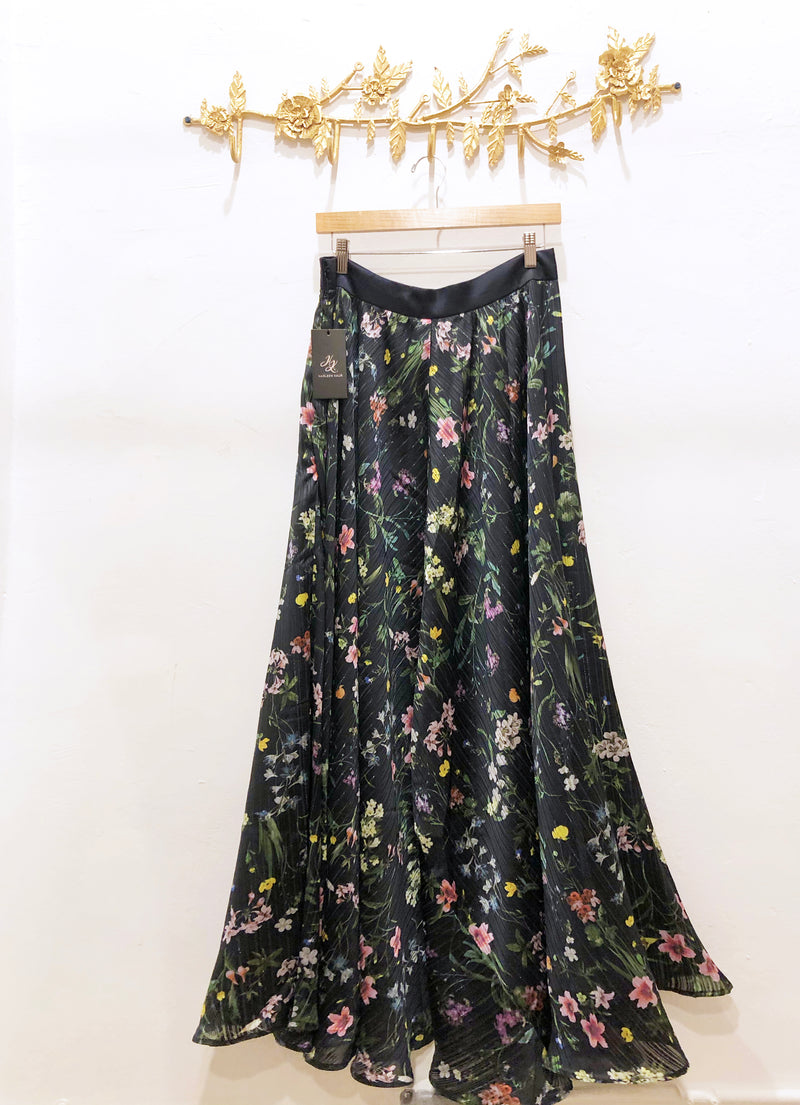 HILA Black Metallic Satin Skirt - Front View - Harleen Kaur Womenswear - Sample Sale