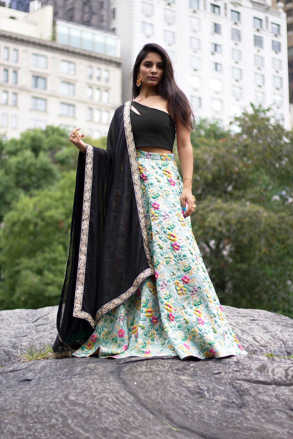 ZARI Crepe Lengha Top - Front View - Harleen Kaur - South Asian Womenswear