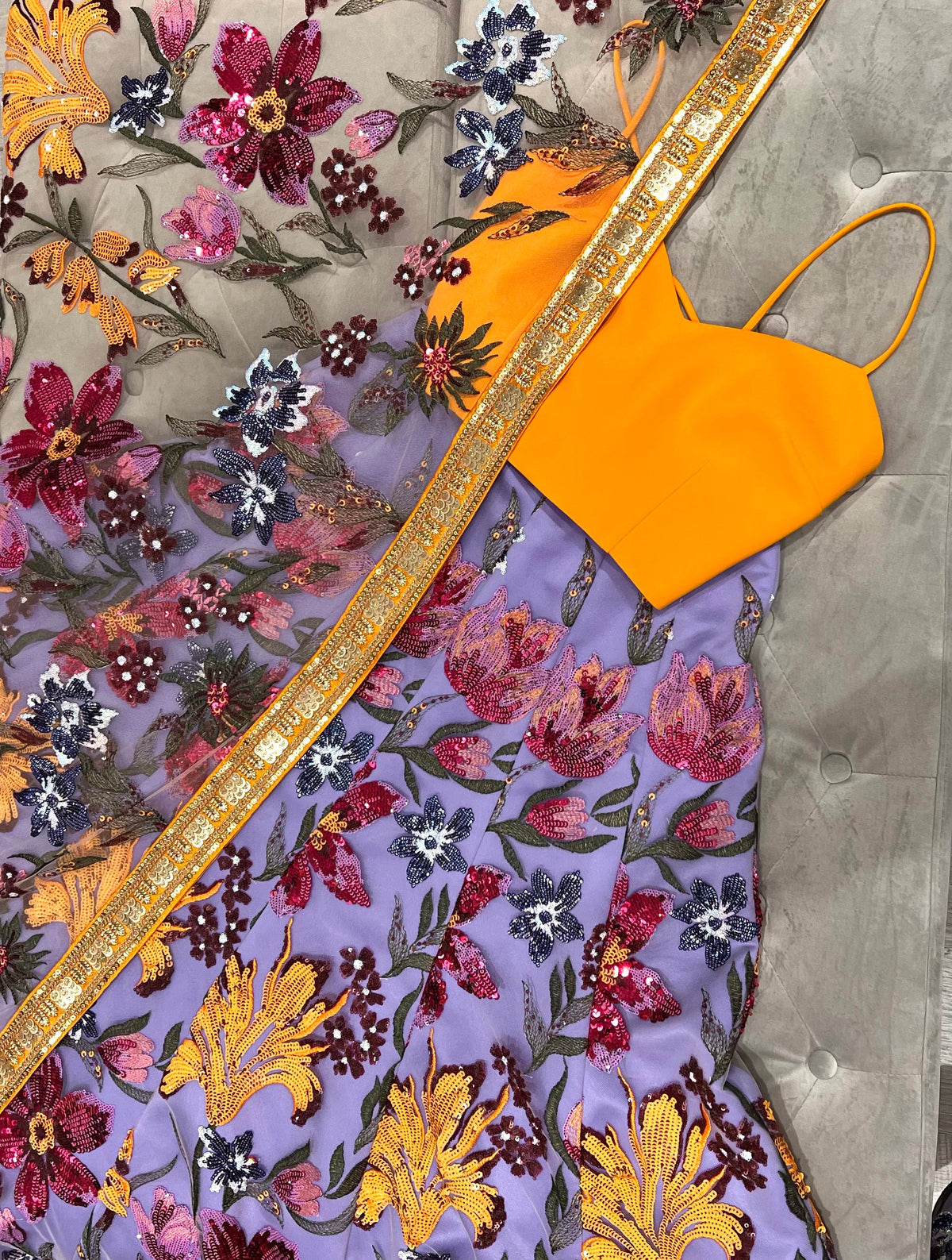 SAMEENA Periwinkle Floral Lehenga Skirt (Ready-to-Ship - SAMPLE)