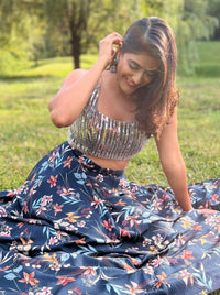 VARELLA Beaded Floral Lehenga Top