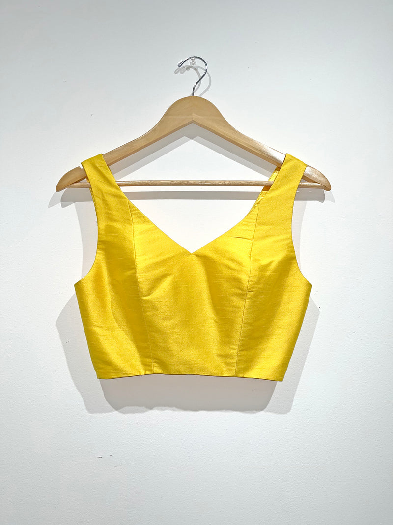 SONIA Yellow Faux Raw Silk Top