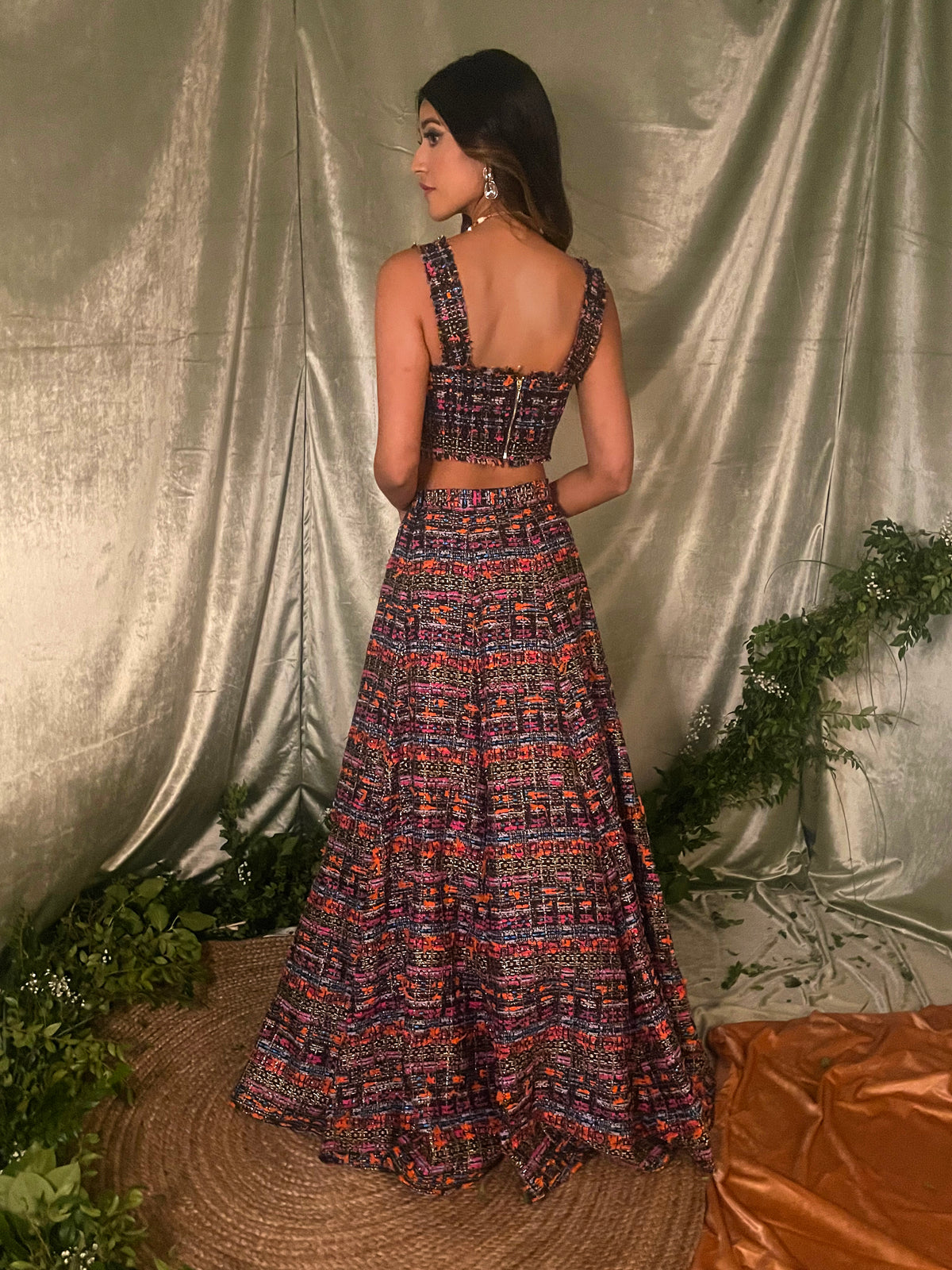 Nandini Black Tweed Lehenga Skirt - Back View - Harleen Kaur