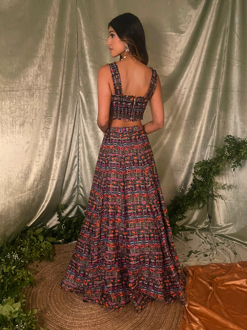 Nandini Black Tweed Lehenga Skirt - Back View - Harleen Kaur