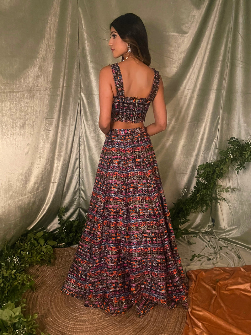 Beena Black and Pink Tweed Top - Back View - Harleen Kaur NYC Indian Clothing