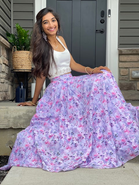 ANISHA Purple Cotton Floral Skirt