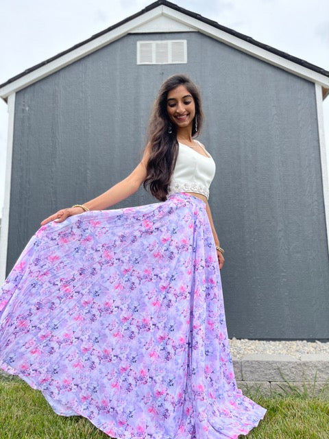 ANISHA Purple Cotton Floral Skirt