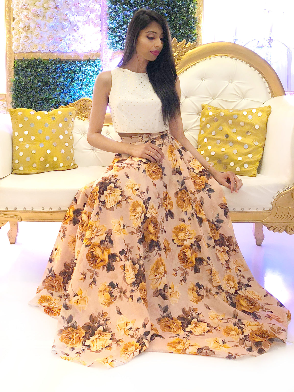 Radhika in NIKA Yellow Rose Lehenga Skirt - Front View | HARLEEN KAUR