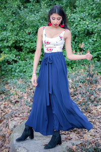 WIND Silk Pants in Navy - Front View - Harleen Kaur - Modern Indian Womenswear