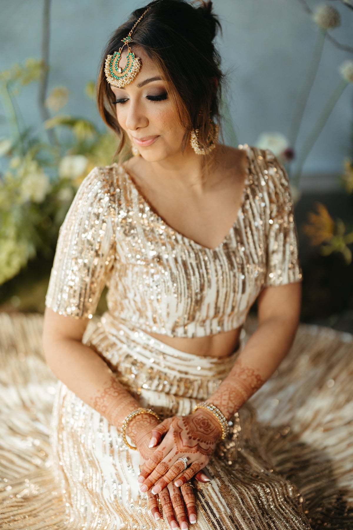 SEEMA Ivory and Gold Sequin Bridal Lehenga Skirt