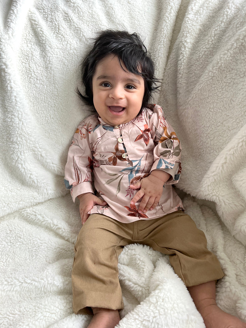 Kinal Blush Whimsical Floral Kids Cotton Kurta - Front View - Harleen Kaur