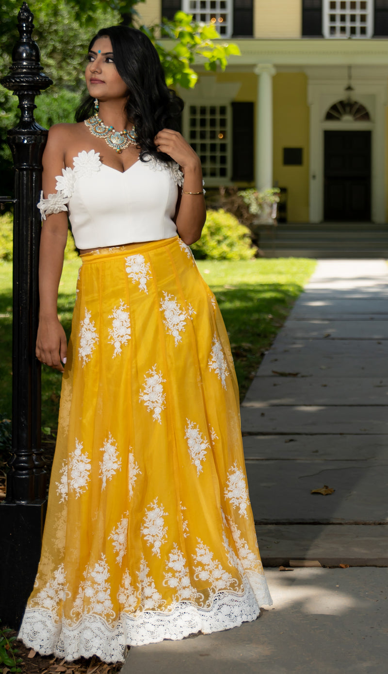 DEE Embroidered Chiffon Lehenga Skirt - Front View - Harleen Kaur - South Asian Womenswear