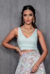 The Nadia Mint Metallic Jacquard Lehenga Top - Never Worn, Brand New available in a size Large - Ready to Ship