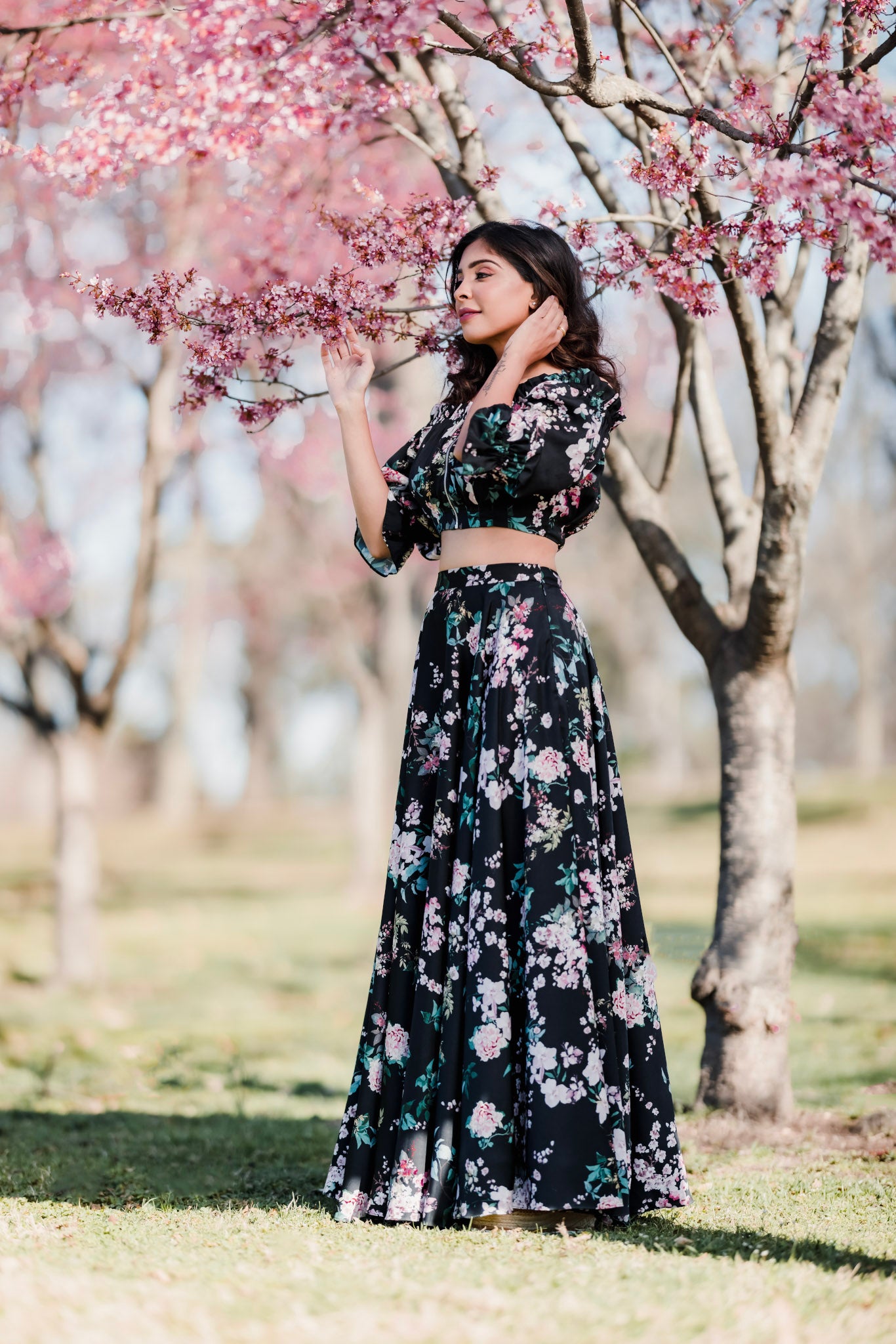 Shital Patel in the Amira Black Floral Blossom Lehenga Skirt - Harleen Kaur Indowestern Wear - Made in New York City