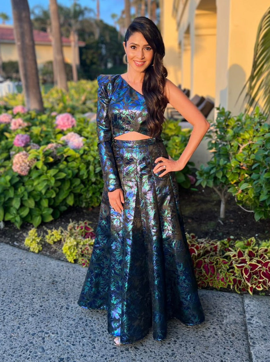 TYRA Metallic Floral Lehenga Skirt