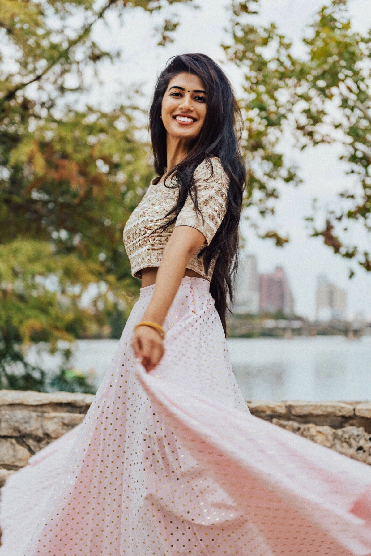 Harleen Kaur Alisha Cotton Polkadot Lehenga Skirt in Blush Pink