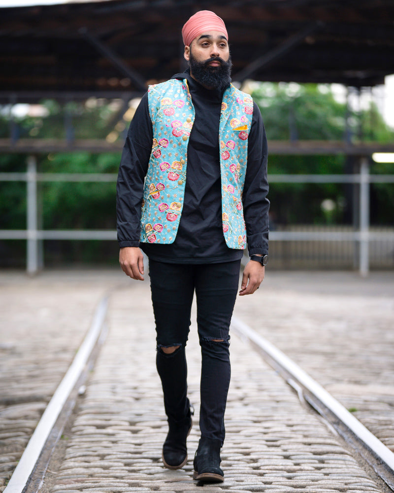 SINDA Floral Embroidered Vest - Front View - Harleen Kaur - Indowestern Menswear