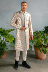 VEER Palm Floral Jacquard Sherwani Jacket - Front View - Harleen Kaur - South Asian Menswear
