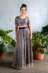 GILLY Striped Beaded Sequin Skirt in Navy - Front View - Harleen Kaur
