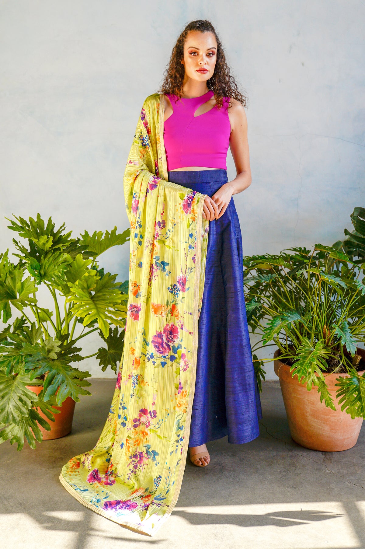 PATAKA Floral Dupatta - Front View - Harleen Kaur - Modern Indian Womenswear