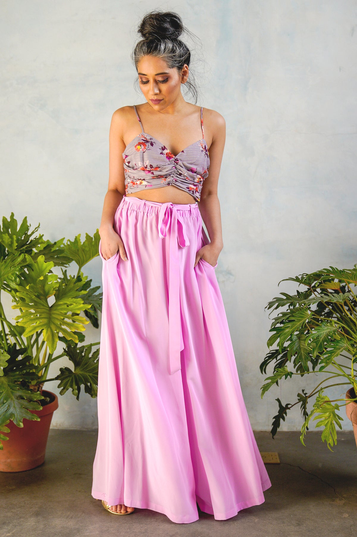 WIND Silk Pants with Tie Waist - Front View - Harleen Kaur - Ethically Made Womenswear