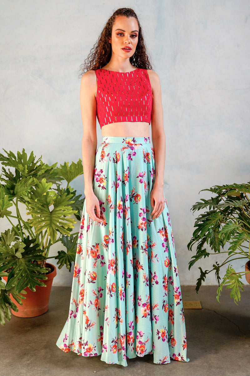 MIDA Foiled Cotton Crop Top - Front View - Harleen Kaur - South Asian Womenswear