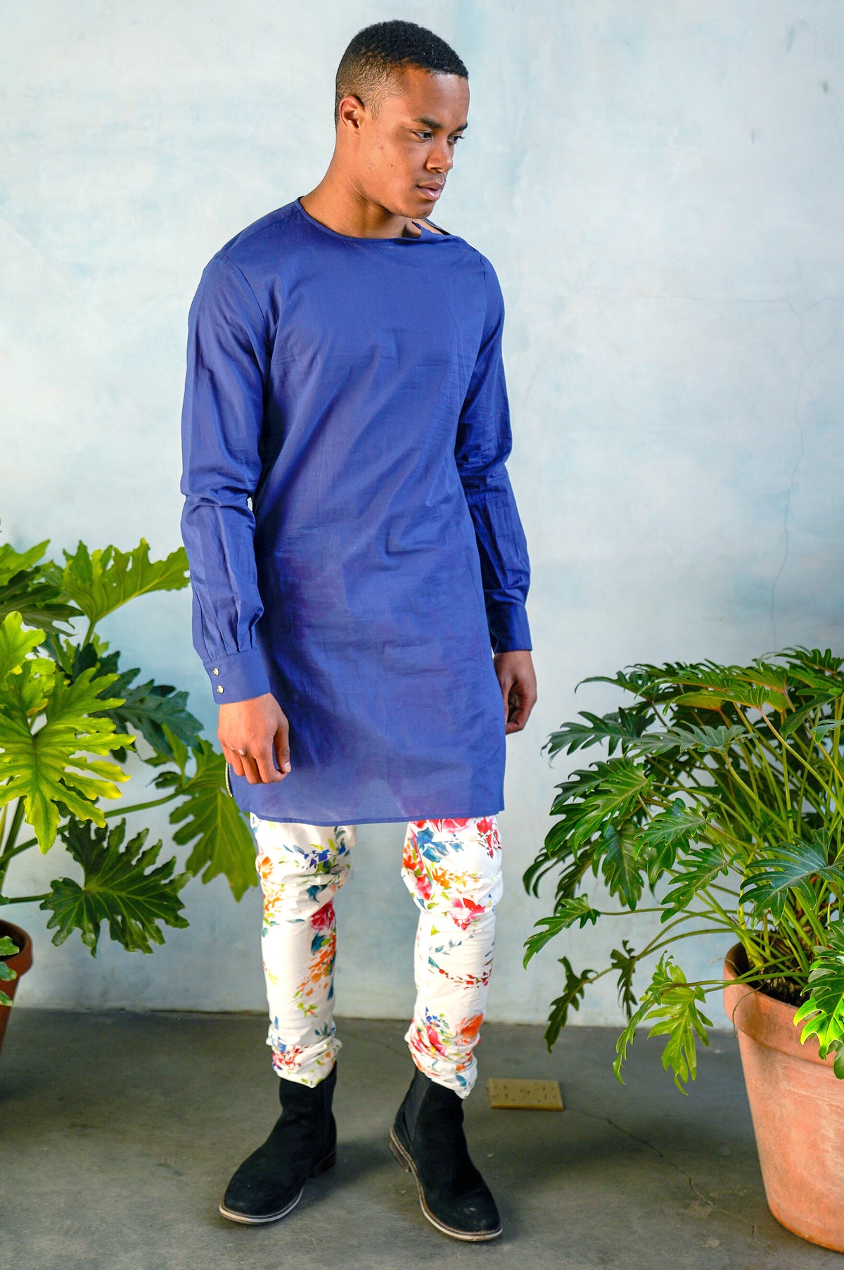 JEEVAN Tropical Floral Pant with Blue Kurta - Front View - Harleen Kaur - Indian Menswear