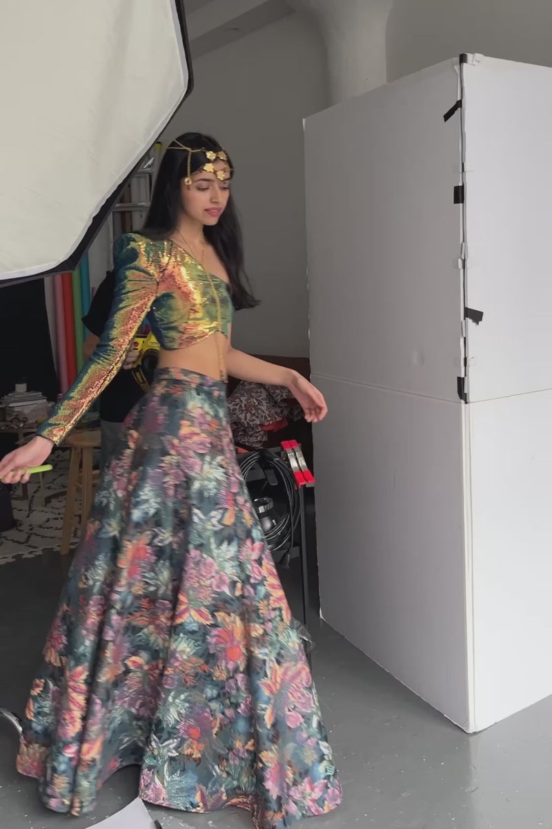 GISELLA Enchanted Floral Teal Lehenga Skirt