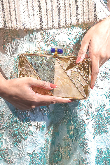 NINA Gold Sea Clutch - Front View - Harleen Kaur - Indian Accessories