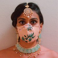 Peach Floral Unisex Face Mask - Front View - Harleen Kaur - Indian Womenswear