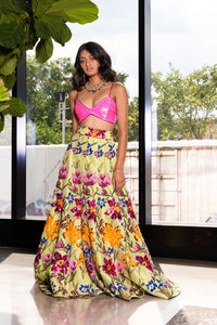 GABRIELLA Lime Floral Sequin Lehenga Skirt (Sample)